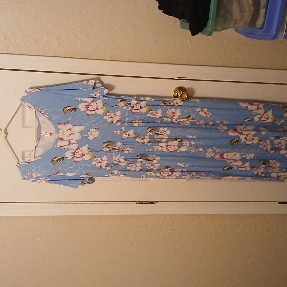 VIISHOW, Maxi, Blue background with pink and white flowers, 2XL, dress.